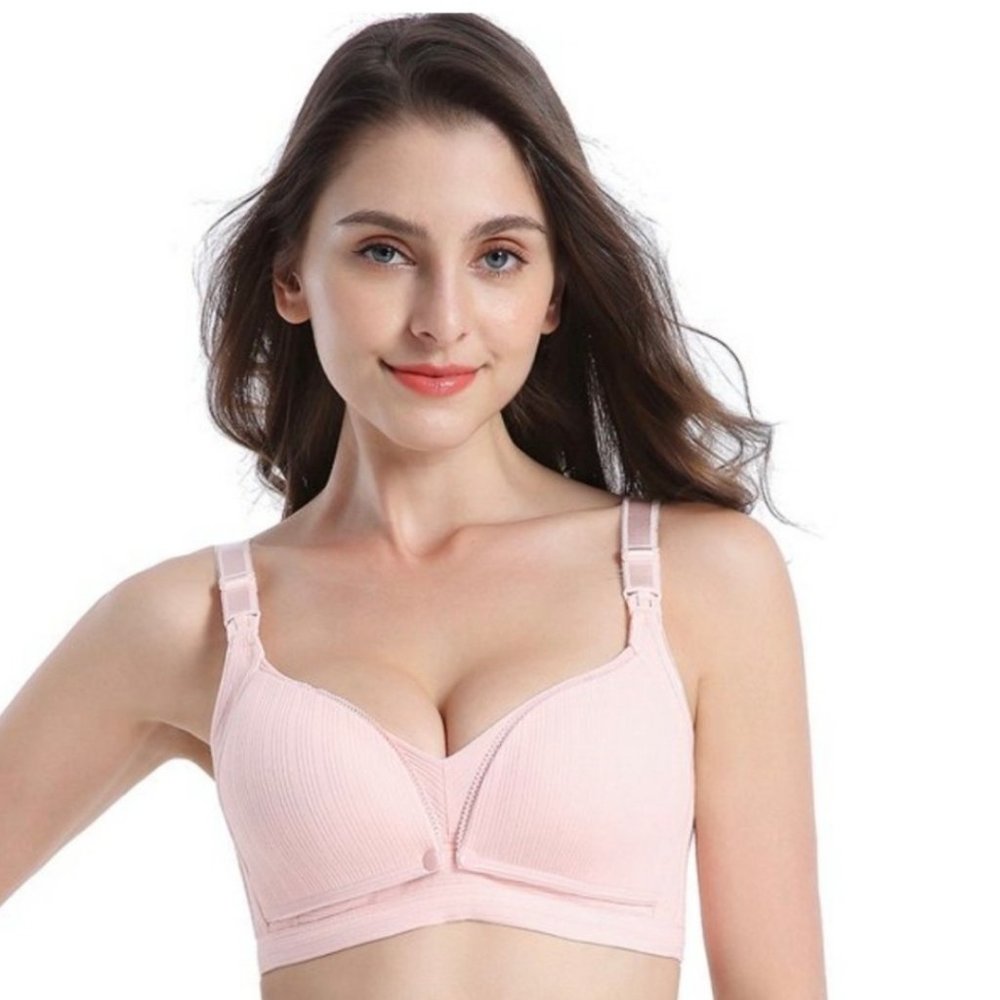 Nursing maternity bra soft cotton pink with snaps